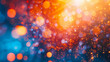 © Mahemud - Blur Glow Overlay: Lens flare filter with bokeh sunlight glare leak. Retro illumination effect with defocused orange, blue, and white light, abstract background.