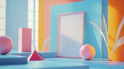 Poster - Minimalist Abstract Design with Geometric Shapes and Soft Color Palette for Mockup Use