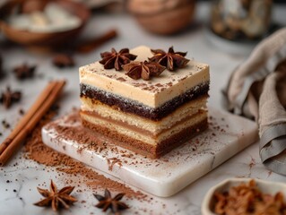 Wall Mural - Close-up of layered cake with star anise on top