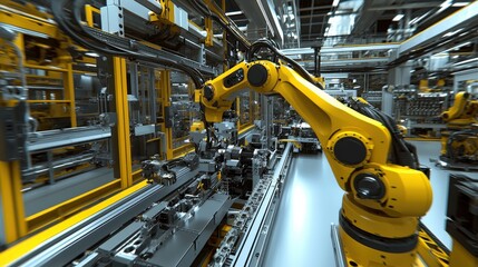 Aufkleber - Robotic arm assembling components in high-tech factory industrial automation close-up view precision engineering