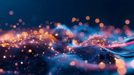 Poster - colorful glowing patterns create a mesmerizing aura in a digital landscape filled with light and mov