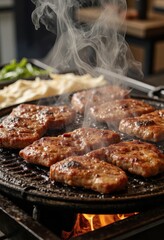 Grilled Meat Patties on Hot Griddle
