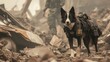 © logyartstudios - A rescue dog equipped for search and recovery in a disaster zone.