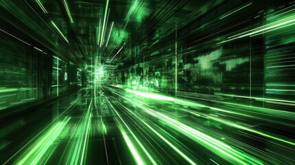 Poster - Futuristic Abstract Digital Background with Green Light Streams