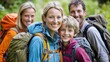 © kimly - Family enjoying a hike together outdoors, smiling as they walk along a scenic trail.