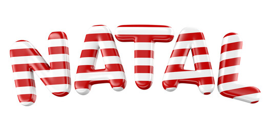 Wall Mural - candy cane style merry christmas in brazilian portuguese red and white letters in 3d render with bac