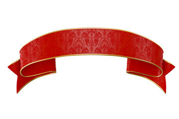 Wall Mural - Red And Gold Ribbon Banner With Ornament Pattern In 3D Render with background transparent