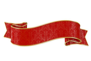 Wall Mural - Red And Gold Ribbon Banner With Ornament Pattern In 3D Render with background transparent