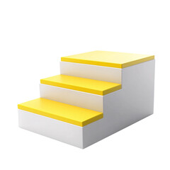 Fototapete - A 3D illustration featuring yellow steps on a white block on white and transparent background.