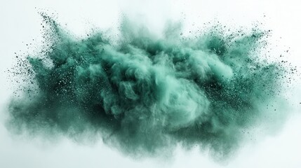 Poster - green powder explosion abstract art vibrant background isolated splash dust texture white soft lighting dynamic motion high contrast
