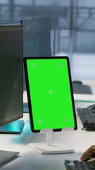 Poster - vertical video programmers use isolated screen tablet in server room, developing disaster recovery p