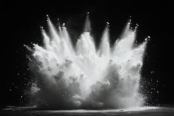 Poster - Explosion of White Powder Against Black Background High Contrast Photography Texture Burst of Colors Abstract Art