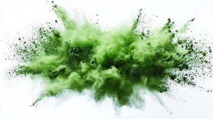 Poster - Green Powder Explosion Abstract Art Vibrant Background Dynamic Movement High Contrast White