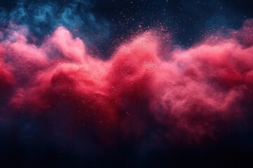Poster - vibrant red powder explosion against dark background dynamic motion abstract expressionism
