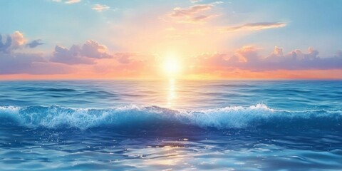 Poster - Sunrise Ocean View Soft Pastel Colors Calm Reflection Impressionist Landscape