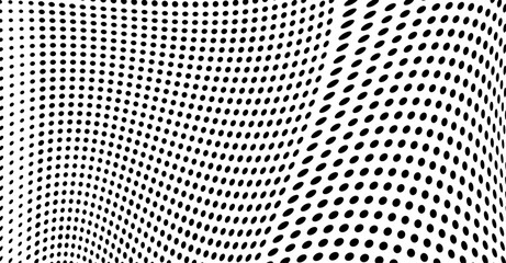Abstract halftone wave dotted background. Halftone grunge pattern with square. Vector halftone modern pop art twisted texture for poster, cover, business card, postcard, art label layout, sticker.