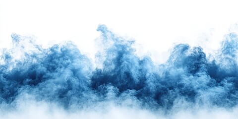 Poster - Blue Powder Explosion Creating Chaos on a White Background Evoking a Sense of Mystery and Intrigue for Creative Projects and Designs
