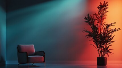 Poster - Modern Interior Mockup with Stylish Chair and Glowing Background for Creative Design Projects