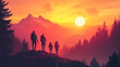 © Eka - Sunset mountain travel scene with a group of hikers, enjoying a summer journey, with beautiful scenery and active outdoor energy