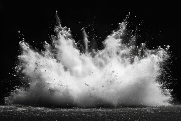Poster - Explosive White Powder Burst Against Black Background Creative Abstract Textured Art