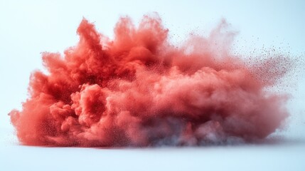 Aufkleber - Red Powder Explosion on White Background with Abstract Smoke Effect and Dramatic Lighting
