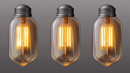 Wall Mural - vintage light bulbs set isolated on transparent background. vector realistic illustration of electri