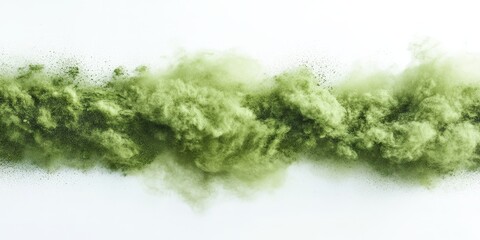 Poster - Green Powder Explosion on White Background Creating Chaos and Dynamic Visual Effects for Creative Projects and Artistic Expressions