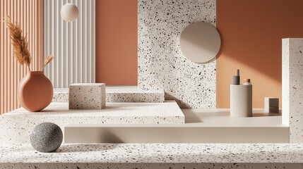 Poster - Modern Creative Mockup with Textured Surfaces and Minimalist Elements in Soft Color Palette