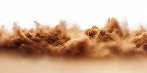 Poster - Dust Cloud from Sand Explosion Creating Dramatic Landscape Effects in an Atmospheric Setting with a White Background
