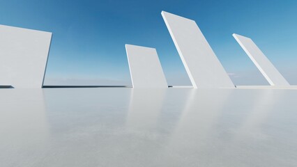 Aufkleber - 3d render of abstract modern concrete architecture with empty cement floor, minimal exterior, car presentation background