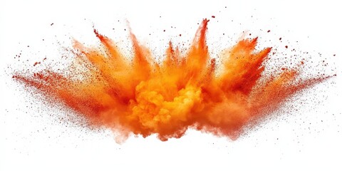 Poster - Dramatic Orange Explosion of Powder Against a White Background Creating Chaos and Vibrancy in a Dynamic and Captivating Visual Display