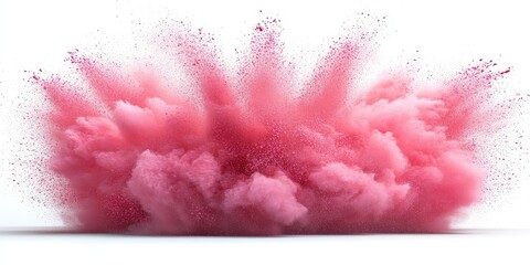 Poster - Vibrant Pink Powder Explosion on a Clean White Background Creating a Chaotic and Dynamic Visual Effect for Creative Projects and Designs