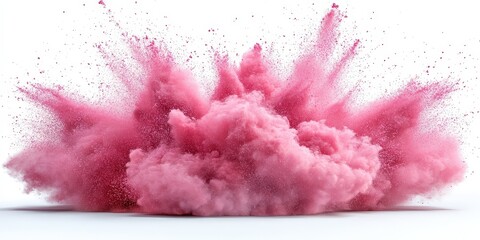 Poster - Vibrant Pink Powder Explosion on a White Background Creating Chaos and Energetic Visuals for Creative Projects and Artistic Expressions