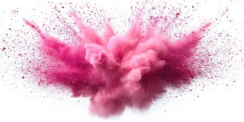 Poster - Vibrant Pink Powder Explosion on a White Background Creating a Chaotic Visual Effect Captured in High Definition