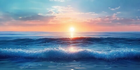 Poster - Serene Ocean Sunrise Reflection Soft Pastel Colors Impressionist Style Dreamy Landscape
