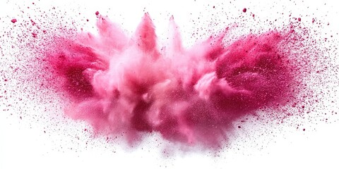 Poster - A Dramatic Burst of Pink Powder Creating Chaos on a White Background Captured in High Resolution for Impactful Visuals