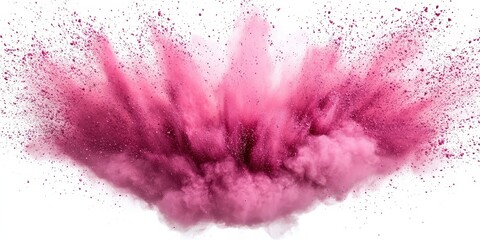 Poster - Vibrant Pink Powder Explosion Against a White Background Creating a Dynamic Chaos of Colorful Particles in Motion