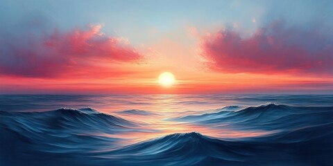 Poster - Serene Ocean Sunset with Soft Pastel Colors and Vibrant Reflections on Water