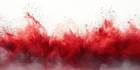 Poster - Stunning Red Powder Explosion on White Background Creating a Chaotic and Dramatic Scene of Colorful Powder with Artistic Flourish