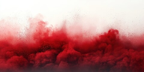 Poster - Dramatic Red Powder Explosion Creating Chaos on White Background Captured in High Definition