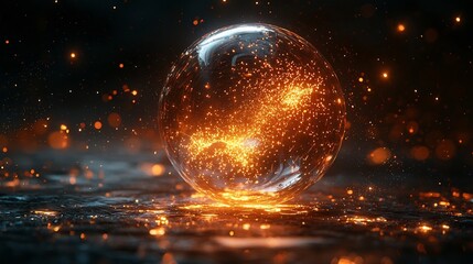 Poster - quantum computer sphere with flashing particles representing quantum systems concept