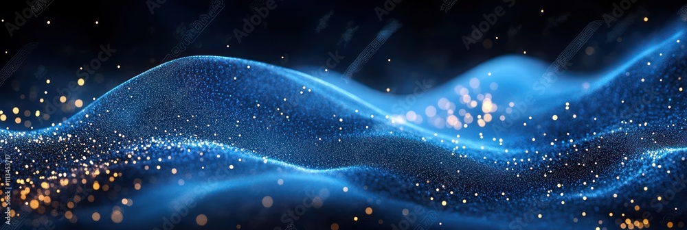 Abstract Blue Wave Background with Flowing Lines and Sparkling ...