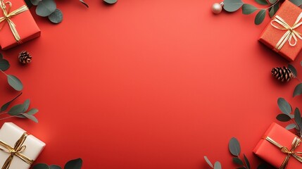 A red background with a white box in the center and two red boxes on either side