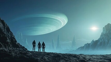 Wall Mural - astronauts observe alien planet and celestial phenomenon