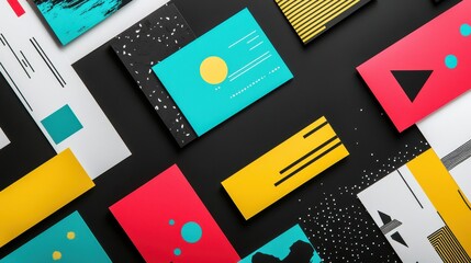 Poster - Vibrant Visual Mockup of Abstract Designs in Bright Colors on Dark Background