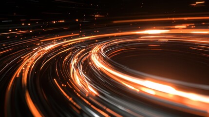 Wall Mural - Abstract swirling orange light trails in dark space