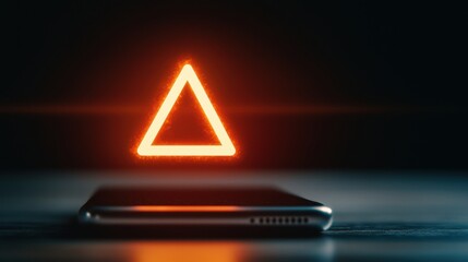 Poster - Close-up of Glowing Warning Notification on Smartphone Display in Dark Environment