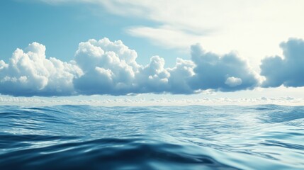 Wall Mural - Serene ocean waves under a bright, partly cloudy sky.