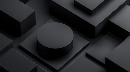 Poster - Minimalistic Creative Mockup of Geometric Shapes in Smooth Black Tones for Advertising