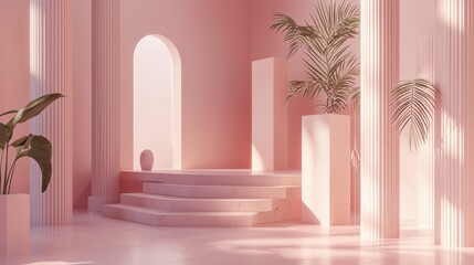 Poster - Minimalistic Interior Mockup with Clean Layout and Soft Pink Color Palette for Advertising